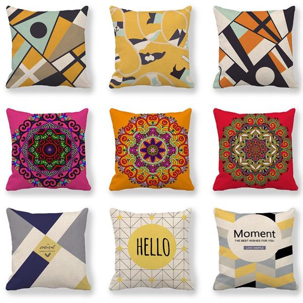 

geometric abstract symmetrical pattern pillow cases colorful cotton linen decorative cushion cover for bedroom sofa pillowcase