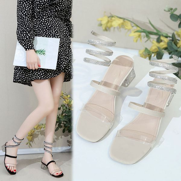 

2020 sandals slip-on loafers summer women's shoes suit female beige block heels med sale elastic gladiator sandals women, Black