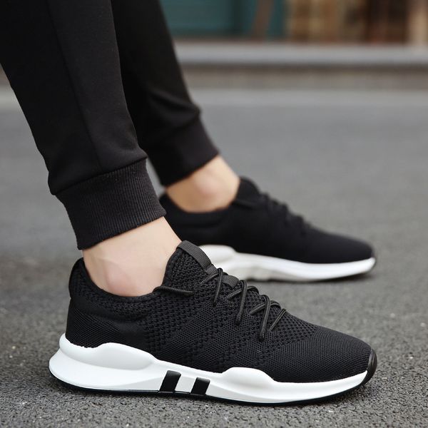 

men's shoes sports flying woven breathable running tennis fitness casual shoes 2019 new men's students 39-44, Black