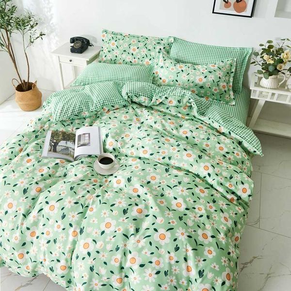 

green flowers bedding set rural fresh style twin full  king size bed sheets quilt cover soft bedding set for children