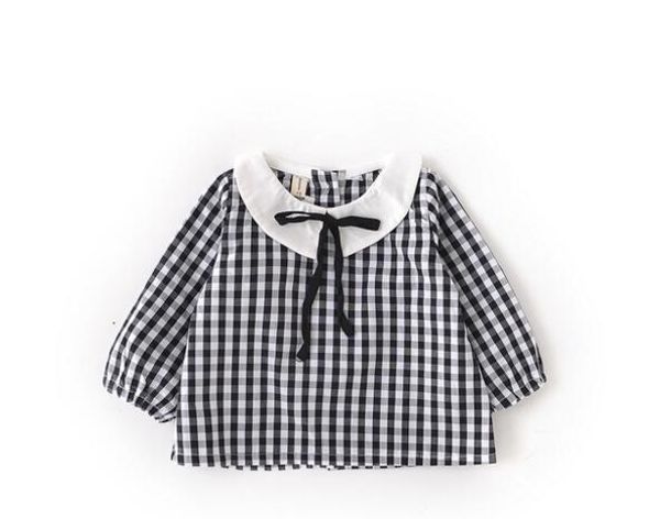 

2019 г. оен, мода дл деей, девђка  квадѬаиками двђбоѬна ђболка  длиннм Ѭ, White;black