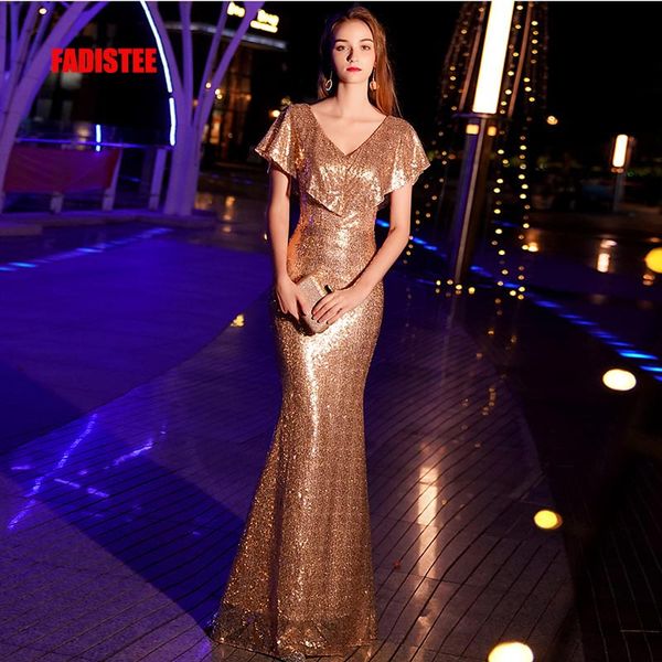 

fadistee new arrival party v-neck sleeveless evening dresses prom dress classic formal gown long lace gold sequins zipper style, Black;red