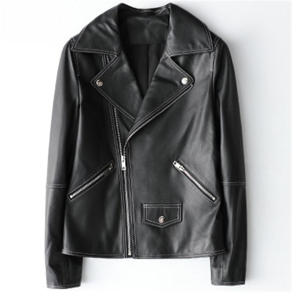 

2020 женская весенняя натуральная овечья кожаная куртка h31, Black