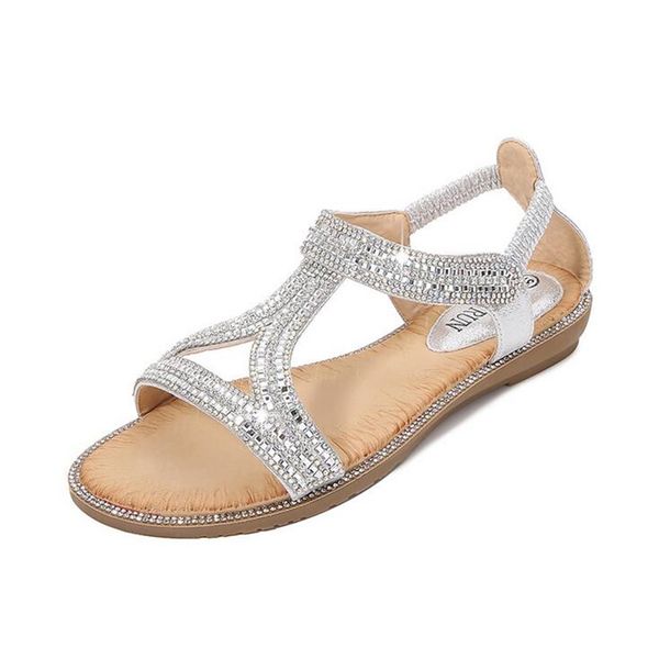 

plus size 36-41 summer new ladies shoes bohemian women's shoes summer hollow flat rhinestone sandals, Black