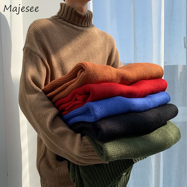 

sweaters men solid turtlenck long sleeve simple all-match loose mens korean style leisure outwear steetwear harajuku ins ulzzang, White;black