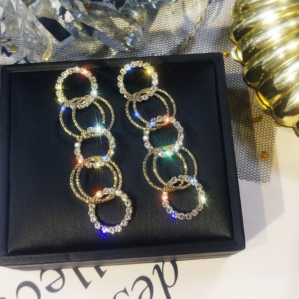 

fyuan fashion multiple small circle drop earrings for women long gold silver color rhinestone earring party jewelry gifte