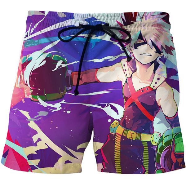 

2020 new beach shorts anime my hero academia 3d print streetwear short trunks men fashion swimwear sport pants board shorts male, White;black