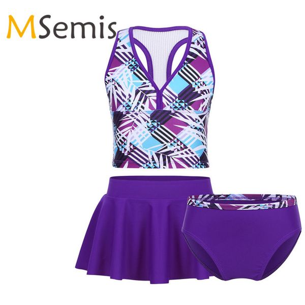 

kids girls tankini swimsuit gymnastic leotard swimwear children swimming suit bathing suit set with bottoms skirt swimwear