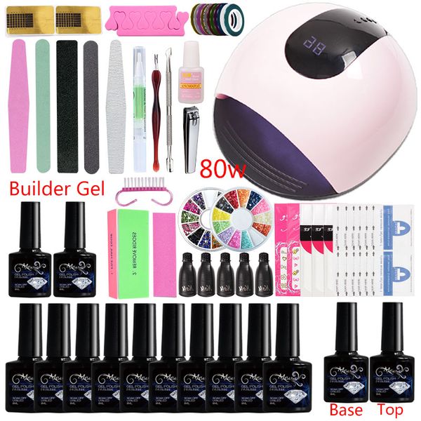 

manicure set acrylic nail kit 80w/45w 10 color uv gel nail polish set with uv lamp everything for manicure brushes machine