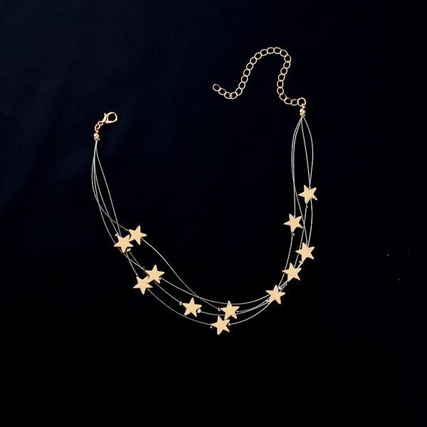 

copper chaintassel stars pendant choker necklace sweet statement collar boho layered necklace women accessories girlfriend gift, Golden;silver
