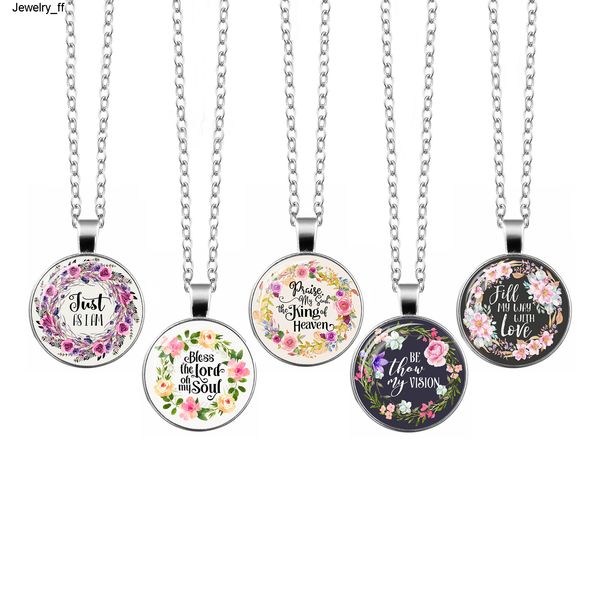 

bible verses necklace letter pattern glass cabochon pendant necklace for women christian quote jewelry party favor gift for kids, Silver