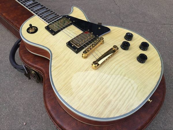 

custom 1959 flame maple natural electric guitar 5 ply body binding rosewood fingerboard trapezoid white mother of pearl inlay