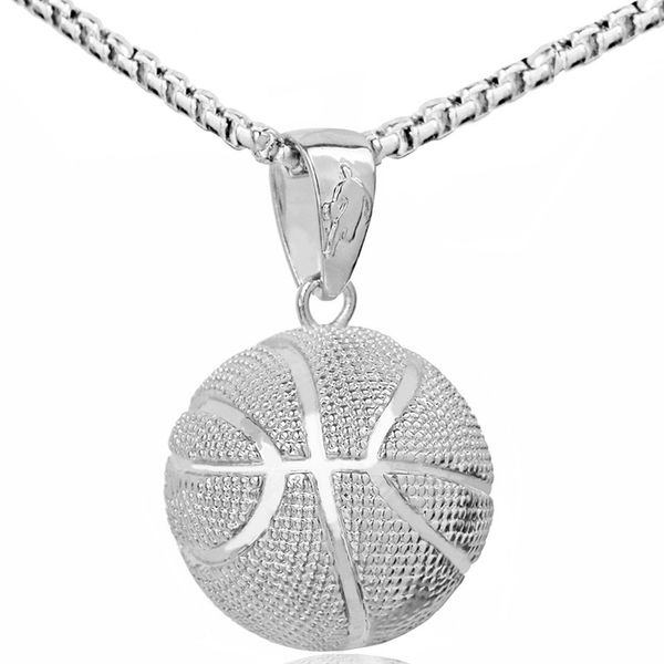 

3d basketball necklaces silver color pendant sports hip hop jewelry homme stainless steel chain for male fathes day gifts 2018