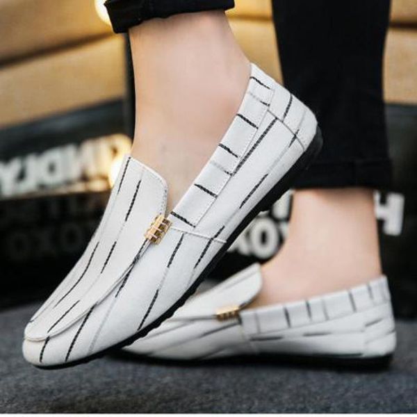 

men canvas shoes black white stripes mens slip on loafers casual driving shoes breathable lightweight trendy flats espadrilles