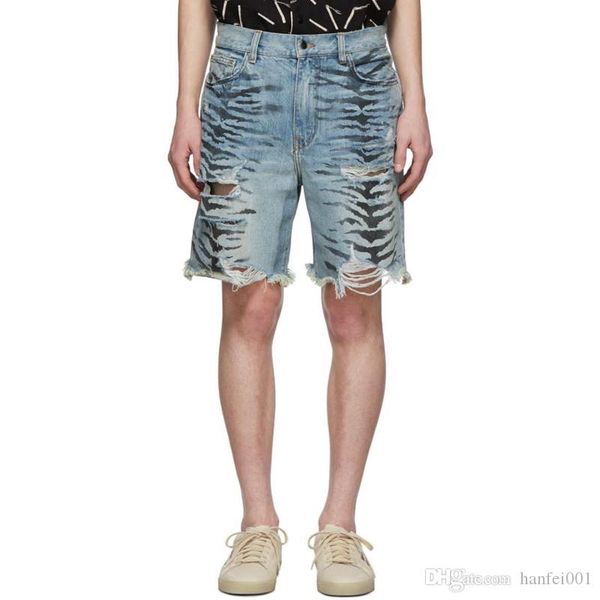 

19ss am1r1 zebra pattern shorts jeans hole casual fashion loose straight sport pant breathable street short jeans pants hfymkz160, White;black