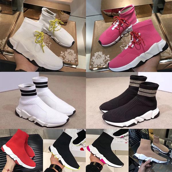 

2020 с коробкой роскошный дизайнер speed runner мужская женская повседневная обувь мода винтаж средний топ носок кроссовки туфли на платформ, Black