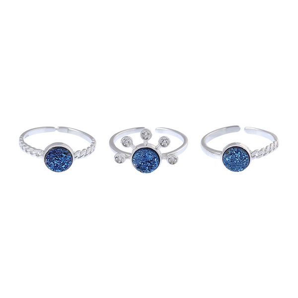 

2019 individual s925 silver ring female agate crystal bud opening ring combination