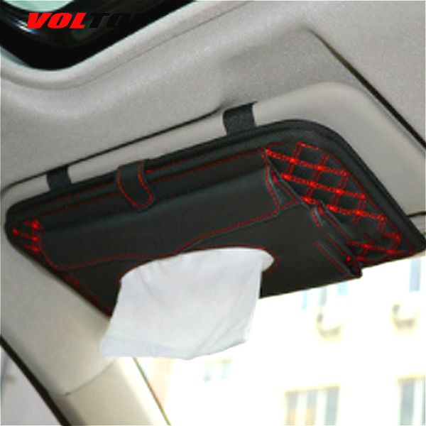 

3in1 car accessories sun visor ornaments tissue box cd clip sunshade paper towel box fashion leather red wine double layer