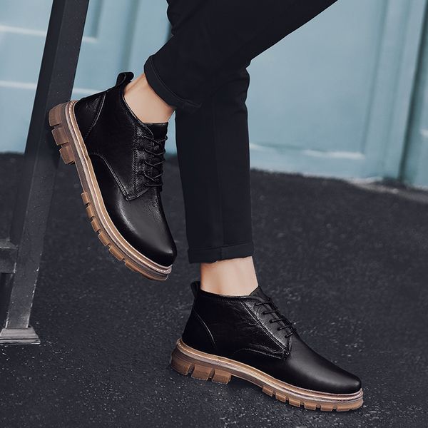 

men leather shoes flats oxfords shoes fashion design men causal lace-up leather boots for sneakers chaussure homme vii, Black