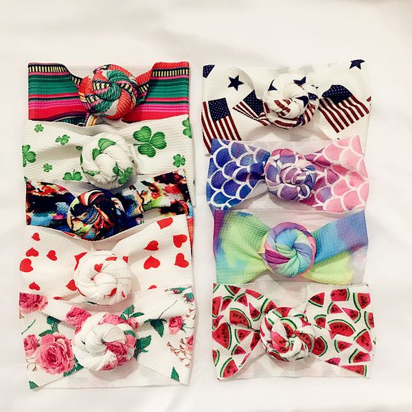 

boutique baby girl mermaid flower print hairbows elastic headbands kids knotted hairbands knot hair accessories c667, Slivery;white