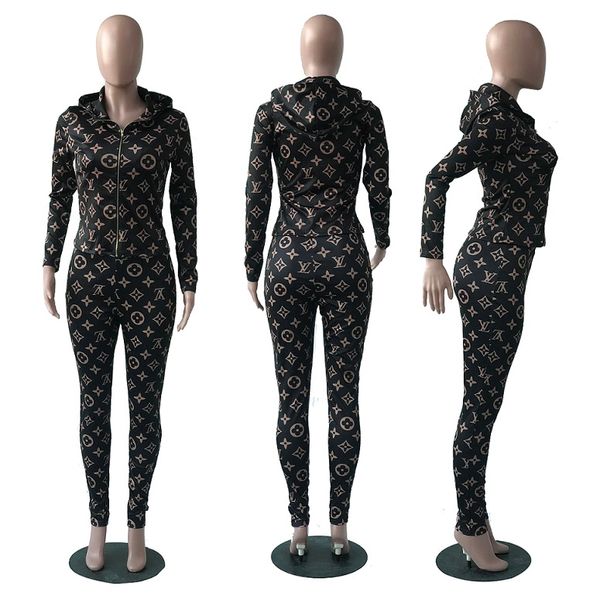 

women fashion tracksuits designer clothing set womens print two piece set 2019 brand slim tracksuits asian size, White