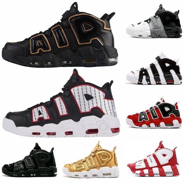 

New Arrival Air more Uptempo QS Olympic Black GOLD Pinstripe Mens Basketball Shoes Airs 3M Scottie Pippen Sports Sneakers
