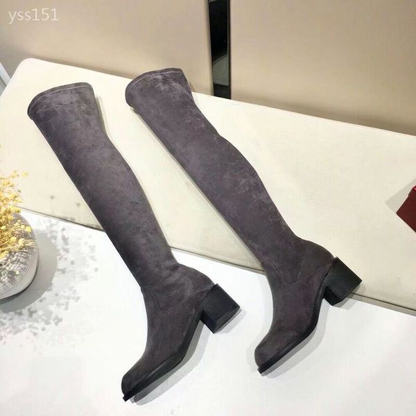 

2020 women's high boots autumn winter knitting wool ladies shoes thigh high boots for women long boot fashionable wedges woman boot, Black
