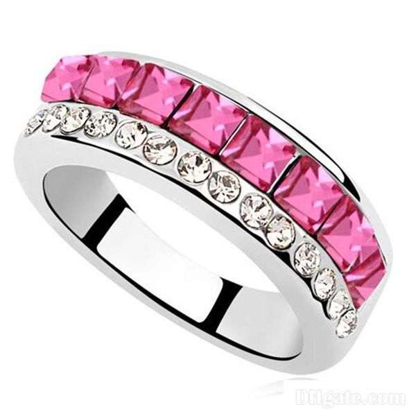 

покрыло сделано с swarovski elements кольца для помолвки три каменных кольца способа кристаллические кольца branded design 18k белое золото, Golden;silver