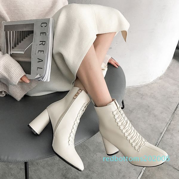 

high with short boots woman 2019 genuine leather chalaza high with boots coarse woman women's shoes r06, Black