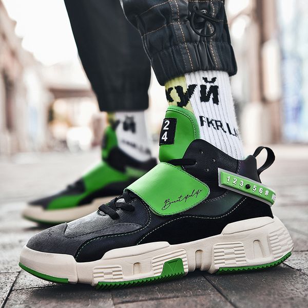 

genuine leather men sneakers thick sole platform daddy shoes running shoes for man height increasing 5 cm chunky outdoor