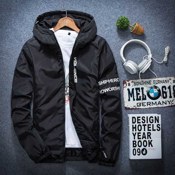 

autumn and winter thin cotton coat men's cotton coat korean-style trend sports trench plus thick jacket, Black