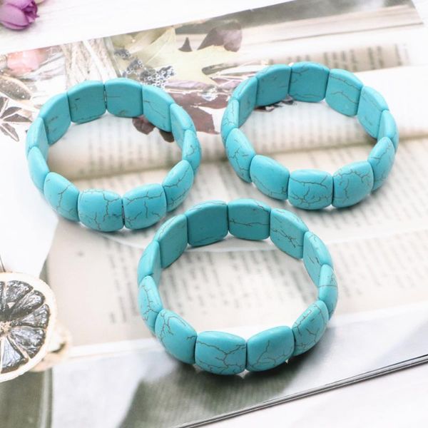 

charms stones turquoises strand wrap bracelet handmade boho bracelets for women elastic bangle man couples jewelry b254, Golden;silver