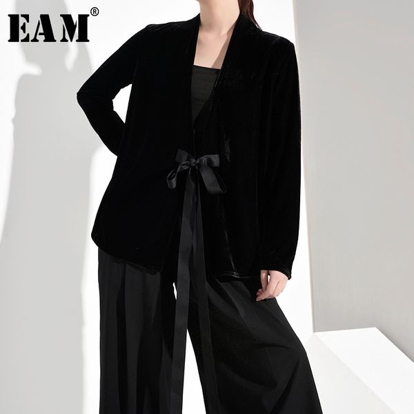 

eam] women black velvet bandage blouse new v-collar long sleeve loose fit shirt fashion tide spring autumn 2019 jo4610, White