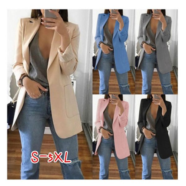 Mulheres Outono Casual Blazers Moda Fashion Arrand Jaqueta De Cor Sólida Lady Office Terno Designer Black com Bolsos Negócios Negócios Blazer Casacos Blazer