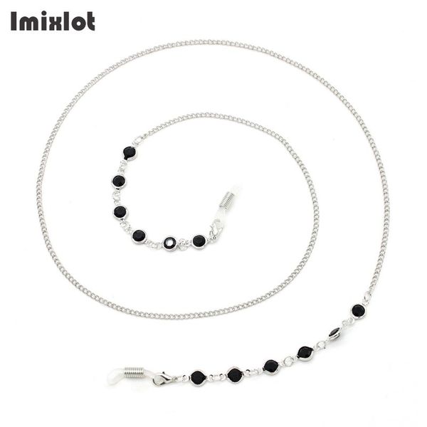 

white black crystal eyeglass chain metal sunglasses cord anti-slip eyewear reading glasses chain lanyards holder neck strap rope, Silver