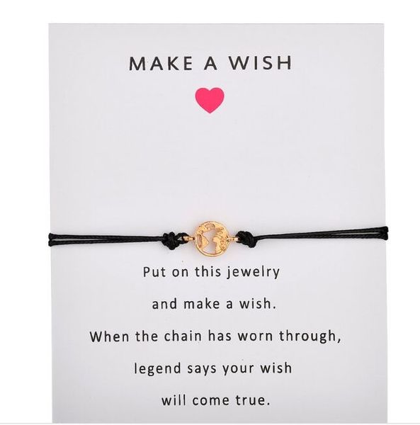 2019 NOVITÀ Make A Wish card braccialetto regolabile ciondolo mappa colore oro romantico bracciale catena corda 7 colori donna