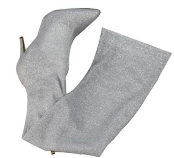 

designer-gh high skinny booties thin heel over knee high boots ladies party shoes sequin cloth booties women, Black