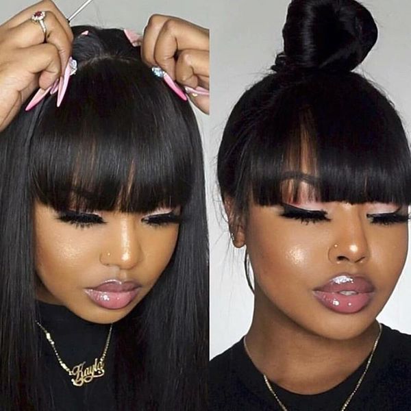 

250% density 13x6 lace frontal wigs with bangs straight lace front human hair wigs for women brazilian wig long black