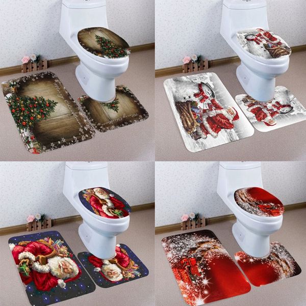 

3pcs santa toilet seat cover rug christmas bathroom set home decorations xmas toilet seat cover rug home festive decorations new