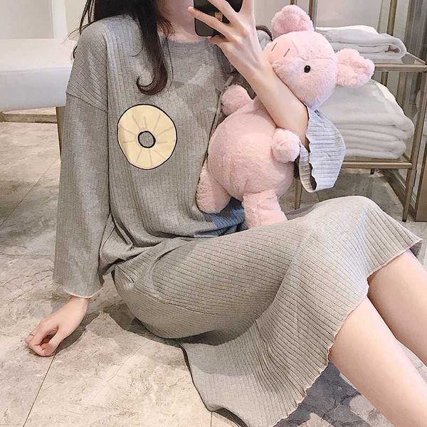 

cinoon 2020 seling cotton sleep robes long women nightgown cartoon sleepwear smile homewear comfortable long sleeved t-shirt, Black;red