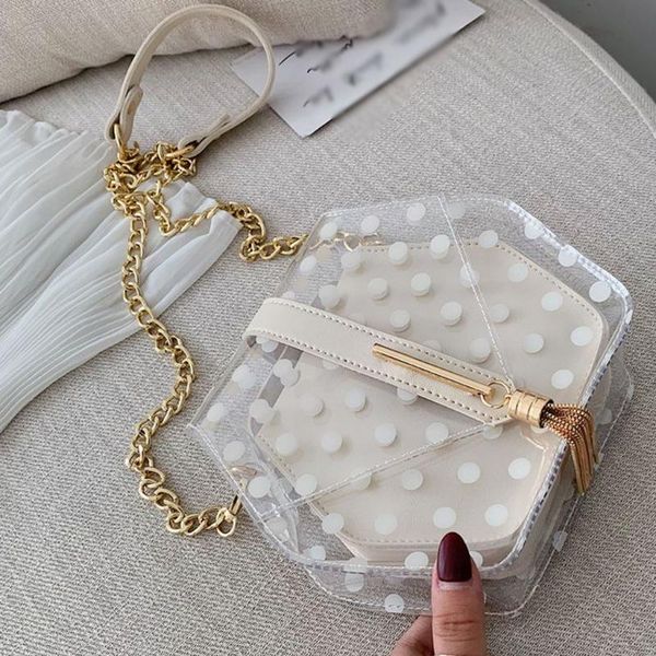

hexagon transparent women bag dot jelly chain pu shoulder messenger bag beach circle bohemia tote wallet bolso mujer #t2g
