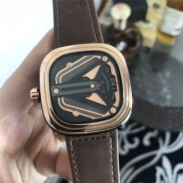 

2020 new black technology no pointer square creative trendy men's watch sports casual fashion quartz men's watch, Slivery;brown