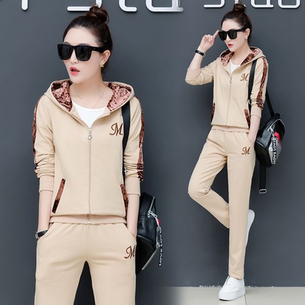 

new sporting suits women 2018 autumn sportswear hooded hoodies + pants + t shirt 3 piece set women warm tracksuits sets, Gray