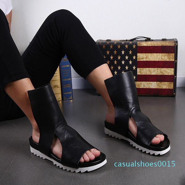 

2020 men shoes rock summer men sandals gladiator handsome leather sandalias hombre hollow slip on sandal, us12 c15, Black