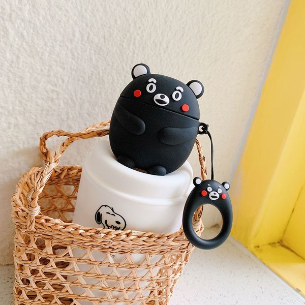

cartoon black bear bluetooth earphone case for airpods 1 2 protective cover charging box for airpods cases protector with hooks