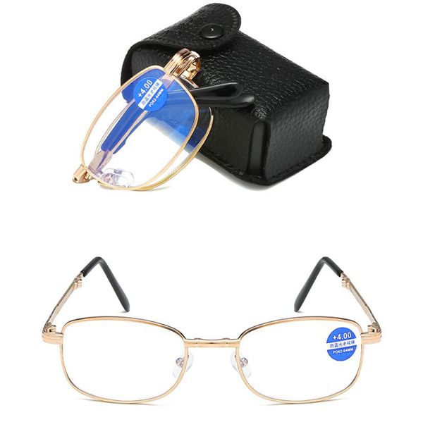 Portátil Folding óculos de leitura Blu-ray Unisex Hyperopia Eyewear +1,0 1,5 2,0 2,5 3,0 3,5 +4,0 com Cases presente frete grátis