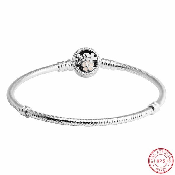 

925 sterling silver bracelets for women jewelry with strikling poetic blooms clasp sparkling cz pastel-hued enamel flb035, Golden;silver