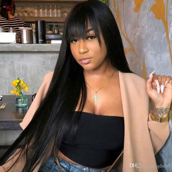 

13x6 lace front human hair wigs with bangs pre plucked bleached knots virgin peruvian glueless 13x6 deep part lacefront wig for black women, Black;brown