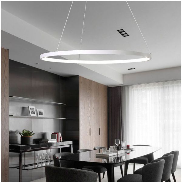 

Ac85 265v circle pendant chandelier lighting for dining kitchen room ring aluminum hanging chandelier lu tre de plafond moderne