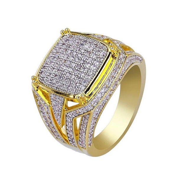 

Высокое Качество Хип-Хоп Micro Pave Горный Хрусталь Iced Out Bling Кольцо Мода Золото Заполн